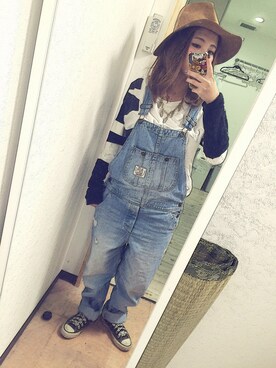 「NET（ネット）のアイテム（サロペット/オーバーオール）」を使った、sakiさん（レディース・153cm）の秋コーディネート