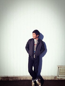 「GAP（ギャップ）のアイテム（スタジャン）」を使った、水元 聡士さん（メンズ・168cm）の冬コーディネート