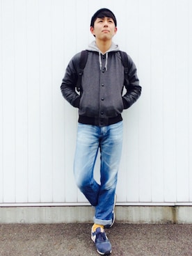 「GAP（ギャップ）のアイテム（スタジャン）」を使った、水元 聡士さん（メンズ・168cm）の冬コーディネート