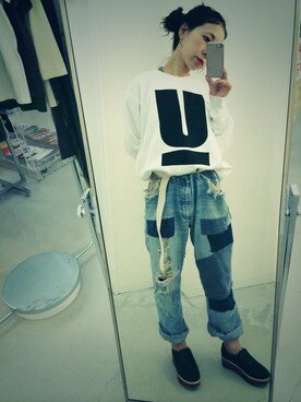 「UNDERCOVER（アンダーカバー）のアイテム」を使った、足立 さわこさん（レディース・156cm）の夏コーディネート