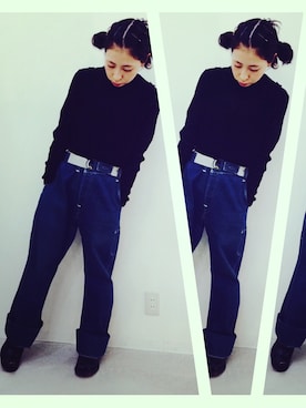 「Levis」｜「アイテム（ノーカラージャケット）」を使った、足立 さわこさん（レディース・156cm）の秋コーディネート