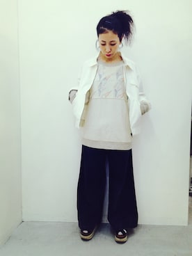 「アイテム（カバーオール）」を使った、足立 さわこさん（レディース・156cm）の秋コーディネート