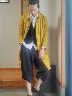 「RAINMAKER（レインメーカー）のアイテム（ステンカラーコート）」を使った、takashiさん（メンズ・180cm）の春コーディネート