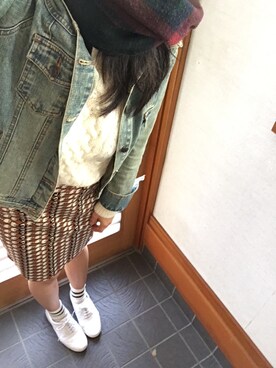 「no brand（ノーブランド）のアイテム（デニムジャケット、ブルー系）」を使った、はちさん（レディース・159cm）の秋コーディネート