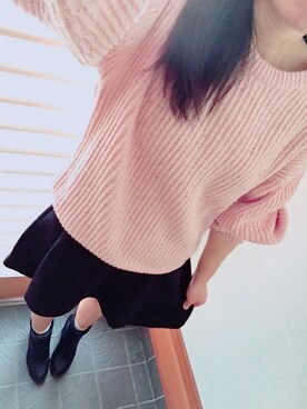 「DHOLIC（ディーホリック）のアイテム（ニット/セーター、ピンク系）」を使った、はちさん（レディース・159cm）の秋コーディネート