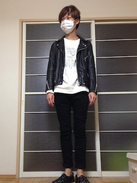 「SHAREEF（シャリーフ）のアイテム（スニーカー）」を使った、ぺろり菌さん（メンズ・173cm）の春コーディネート
