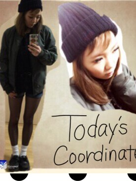 「アイテム（ナイロンジャケット、グリーン系）」を使った、saayaさん（レディース・152cm）の冬コーディネート