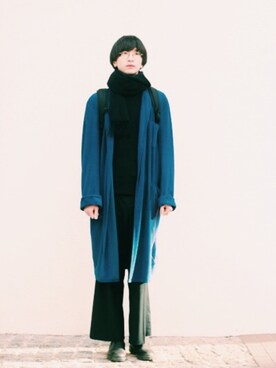 「無印良品（ムジルシリョウヒン）のアイテム（マフラー、ブラック系）」を使った、HIGHCOLOR.Hさん（レディース）の冬コーディネート