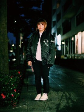 「usedのアイテム（ブルゾン、ブラック系）」を使った、HIGHCOLOR.Hさん（レディース）の冬コーディネート