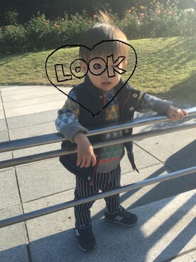 「babygap」｜「アイテム（ダウンベスト）」を使った、MAOKICHIさん（キッズ・70cm）の秋コーディネート