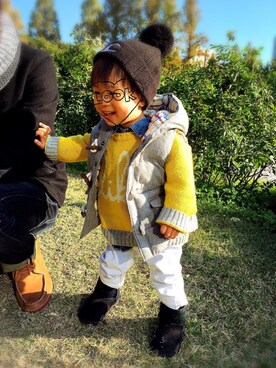 「babygap」｜「アイテム（ダウンベスト）」を使った、MAOKICHIさん（キッズ・70cm）の冬コーディネート