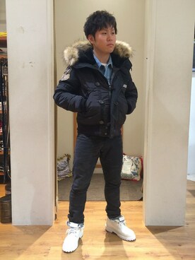 「TYPE BLUE（タイプブルー）のアイテム（デニムジャケット）」を使った、三品文哉さん（メンズ・163cm）の秋コーディネート