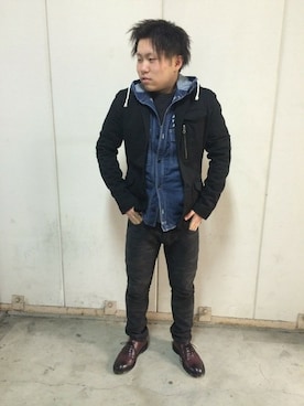 「TYPE BLUE（タイプブルー）のアイテム（デニムジャケット）」を使った、三品文哉さん（メンズ・163cm）の春コーディネート
