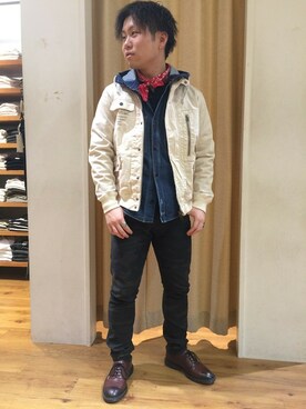 「TYPE BLUE（タイプブルー）のアイテム（デニムジャケット）」を使った、三品文哉さん（メンズ・163cm）の春コーディネート