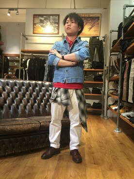 「TYPE BLUE（タイプブルー）のアイテム（デニムジャケット）」を使った、三品文哉さん（メンズ・163cm）の春コーディネート