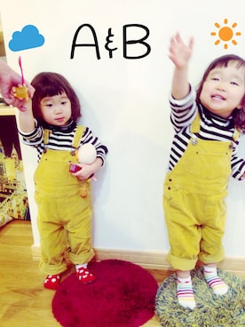 「くつした」｜「アイテム（オールインワン・サロペット）」を使った、A&Bさん（キッズ・90cm）の冬コーディネート