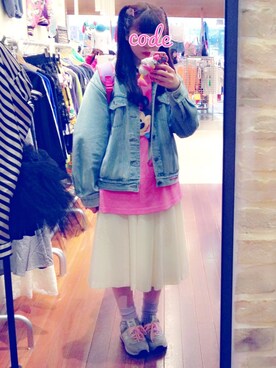 「アイテム（Tシャツ/カットソー、ピンク系）」を使った、ゆうみんさん（レディース・166cm）の夏コーディネート