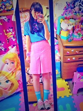 「アイテム（スカート、ピンク系）」を使った、ゆうみんさん（レディース・166cm）の夏コーディネート