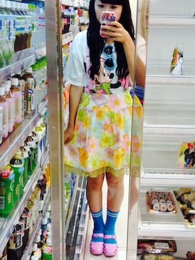 「アイテム（スカート、イエロー系）」を使った、ゆうみんさん（レディース・166cm）の夏コーディネート