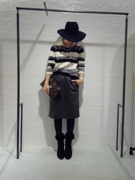 「コクーンスカート」｜「アイテム（帽子）」を使った、megさん（レディース・155cm）の秋コーディネート