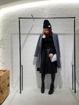 「黒タートルネック」｜「アイテム（その他アウター）」を使った、megさん（レディース・155cm）の冬コーディネート