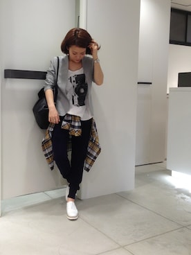 「アイテム（ノーカラージャケット）」を使った、megさん（レディース・155cm）の春コーディネート