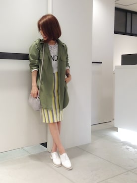 「アイテム（ミリタリージャケット）」を使った、megさん（レディース・155cm）の春コーディネート