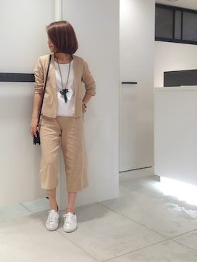 「アイテム（ノーカラージャケット）」を使った、megさん（レディース・155cm）の夏コーディネート