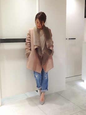 「アイテム（ムートンコート）」を使った、megさん（レディース・155cm）の冬コーディネート