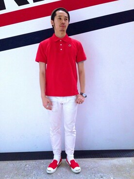 ポロシャツ レッド系 を使った ホワイトデニム の人気ファッションコーディネート Wear