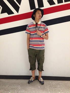 「TYPE BLUE（タイプブルー）のアイテム（帽子）」を使った、AVIREX HIDEO.Yさん（メンズ・168cm）の夏コーディネート