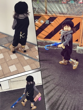 「組曲(クミキョク)のアイテム(サロペット/オーバーオール)」を使った、Nachi-NachiGOGOさん(キッズ・80cm)の秋コーディネート