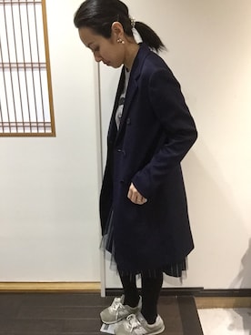「NEWBALANCE」｜「アイテム（チェスターコート）」を使った、maaaaaさん（レディース・164cm）の冬コーディネート