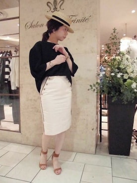 「Salon de la Trinite'/D'issy（サロン デュ ラ トリニーテ/ディッシー）のアイテム（帽子）」を使った、Salon de la Trinite'恵比寿店スタッフさん（レディース・157cm）の春コーディネート
