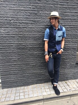 「BLUE BLUE（ブルーブルー）のアイテム（ベスト）」を使った、レヨ、さん（メンズ・175cm）の夏コーディネート