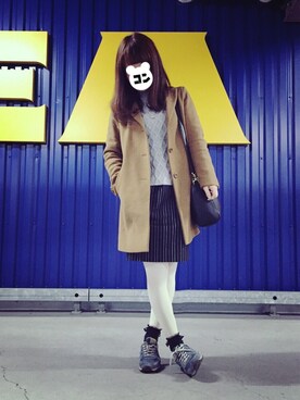 「白タイツ」｜「アイテム（チェスターコート）」を使った、こんちゃんさん（レディース・160cm）の冬コーディネート