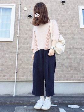 「ピンクニット」｜こんちゃんさん（レディース・160cm）の冬コーディネート