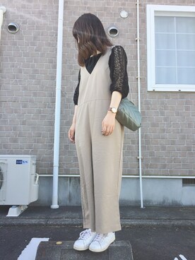 「GLOBAL WORK（グローバルワーク）のアイテム（オールインワン・サロペット）」を使った、こんちゃんさん（レディース・160cm）の夏コーディネート