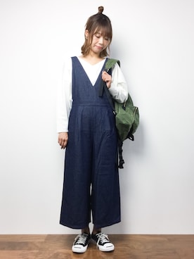 「ジャックパーセル」｜「アイテム（つなぎ/オールインワン）」を使った、tomoyoさん（レディース・159cm）の夏コーディネート