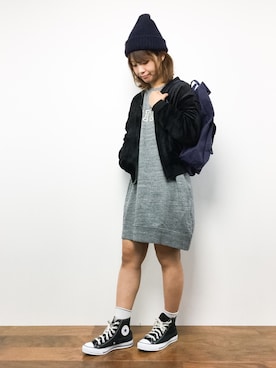 「ニット帽コーデ」｜「アイテム（その他アウター）」を使った、tomoyoさん（レディース・159cm）の秋コーディネート