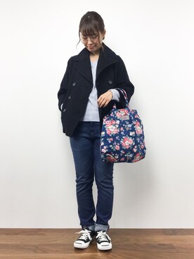 「JEANASIS（ジーナシス）のアイテム（ピーコート）」を使った、tomoyoさん（レディース・159cm）の秋コーディネート
