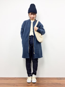 「ニット帽コーデ」｜「アイテム（ブルゾン）」を使った、tomoyoさん（レディース・159cm）の秋コーディネート