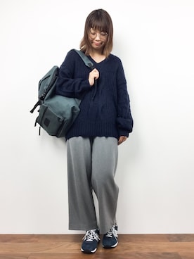 「Samansa Mos2 blue（サマンサモスモスブルー）のアイテム（バックパック/リュック）」を使った、tomoyoさん（レディース・159cm）の秋コーディネート
