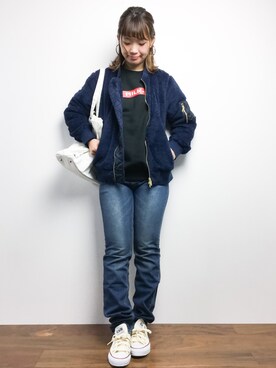 「Champion（チャンピオン）のアイテム（ブルゾン）」を使った、tomoyoさん（レディース・159cm）の秋コーディネート