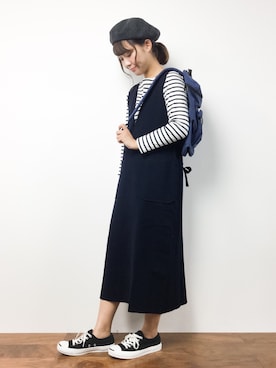 「ジャックパーセル」｜「アイテム（ジャンパースカート）」を使った、tomoyoさん（レディース・159cm）の秋コーディネート