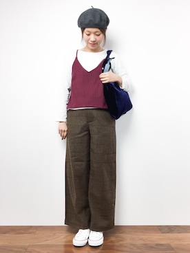 「ベレー帽推奨委員会」｜「アイテム（キャミソール）」を使った、tomoyoさん（レディース・159cm）の秋コーディネート