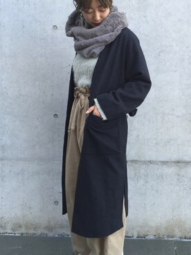 「ノーカラー」｜「アイテム（チェスターコート）」を使った、Yoshida Aoiさん（レディース・155cm）の秋コーディネート