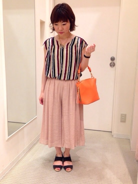 「アイテム（トートバッグ、オレンジ系）」を使った、KA◎さん（レディース・150cm）の夏コーディネート
