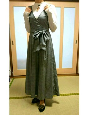 「EATME（イートミー）のアイテム（オールインワン・サロペット）」を使った、ちよこさん（レディース・160cm）の秋コーディネート