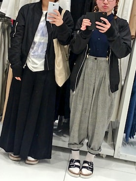 「サンダルに靴下」｜「アイテム（スタジャン）」を使った、まーさんさん（レディース・153cm）の夏コーディネート